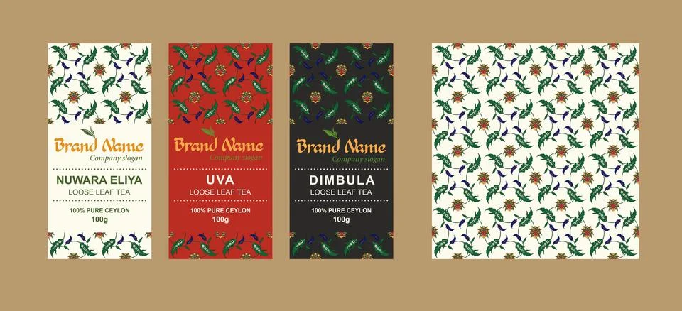 Template for creating packaging design for elite Ceylon, Indian tea in national Stock Illustration