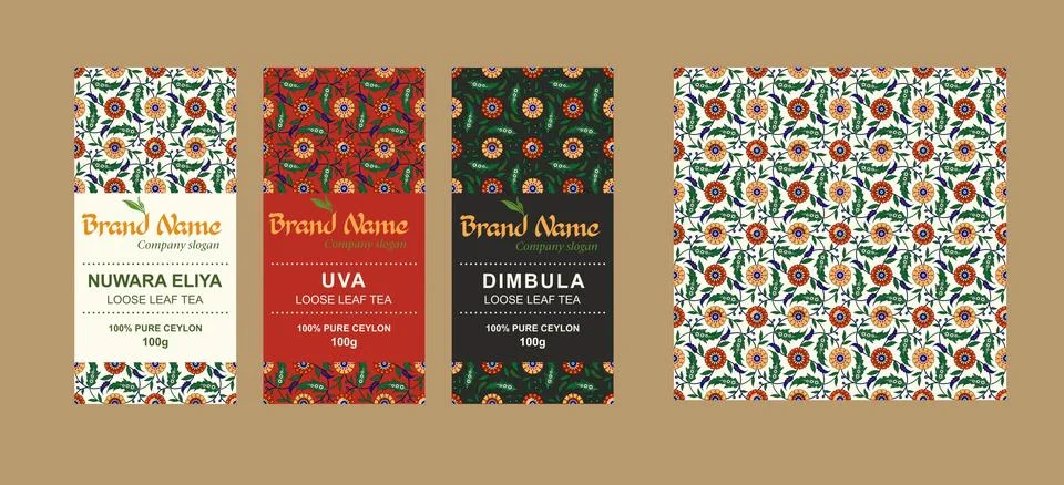 Template for creating packaging design for elite Ceylon, Indian tea in national Stock Illustration