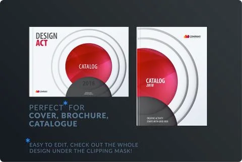 Template. Creative abstract minimal design of red brochure set, annual report Stock Illustration