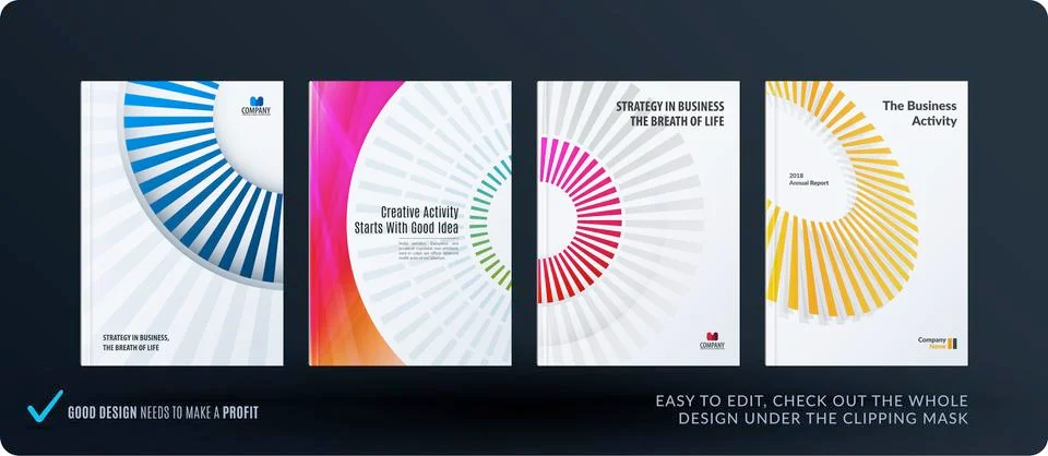 Template. Creative abstract minimal design of brochure set, annual report Illustrazione stock