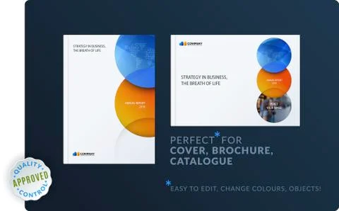 Template. Creative abstract orange blue minimal design of brochure set, annual Stockillustratie
