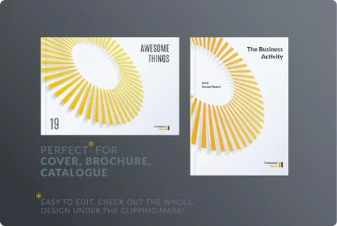 Template. Creative yellow grey abstract minimal design of brochure set, annual Stock Illustration