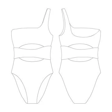 Template crinkle cut out one shoulder swimsuit vector illustration flat des.. Stock Illustration