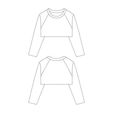 Template cropped long sleeve raglan t-shirt vector illustration flat design.. Illustrazione stock
