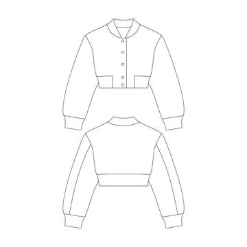 Template cropped varsity jacket vector illustration flat design outline clo.. Stock Illustration