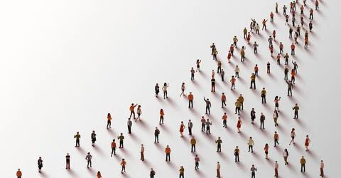 Template with a crowd of people standing in a line. People crowd. Stock Illustration