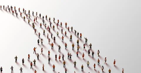 Template with a crowd of people standing in a line. People crowd. Stock Illustration