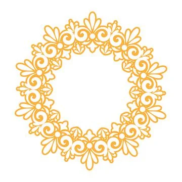 Template for a decorative frame with a place for text. Golden round openwork Illustrazione stock