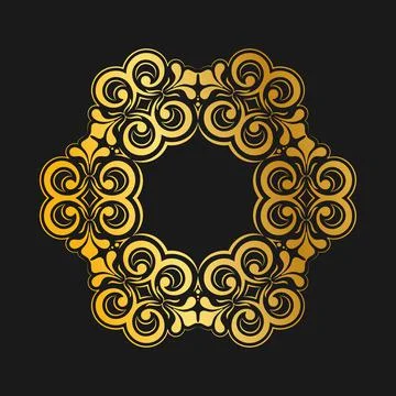 Template for a decorative frame with a place for text. Golden round openwork Stock Illustration