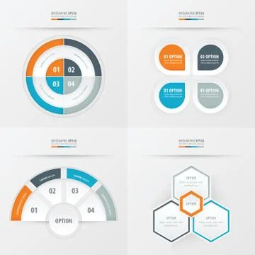 Template design 4 item  Orange , blue, gray color Stock Illustration