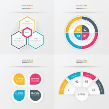 Template design 4 item  yellow, blue, pink color Illustrazione stock