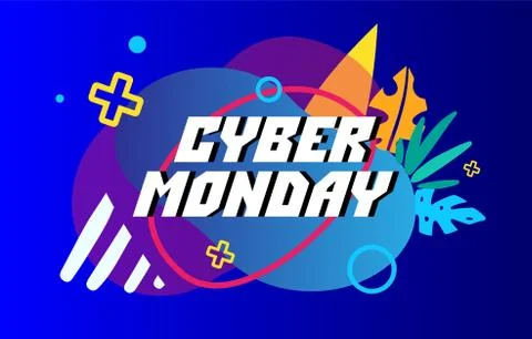 Template design geometric web banner for cyber monday offer. Letters in glitch Stock Illustration