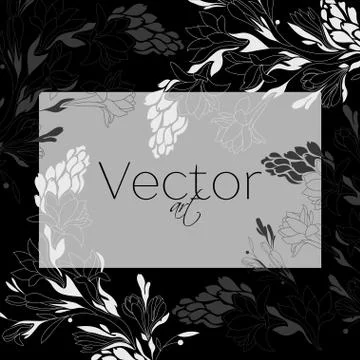 Template design, vector floral art, black and white Stock Illustration