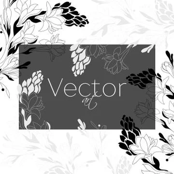 Template design, vector floral art, black and white Stock Illustration