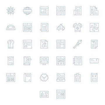 Template Design Vector Icons featuring 32 Pixel Aligned Thin Line Style Illustrazione stock