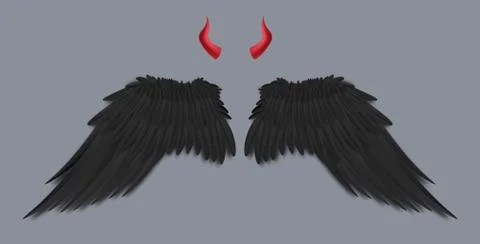 Template of devil black wings and horns realistic vector illustration isolated. 스톡 일러스트