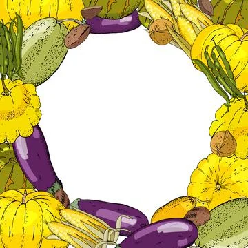 Template with different fresh vegetables on white background.. Stock Illustration