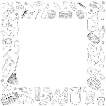 Template with different kinds of garbage and bags Stock Illustration