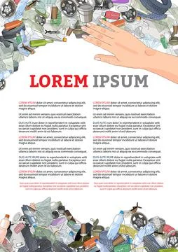 Template with different kinds of garbage and bags. Stock Illustration