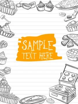 Template of different types of Bakery item for menu background design of Hote Stock Illustration