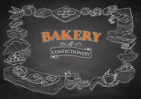 Template of different types of Bakery item for menu background design of Hote Stock Illustration