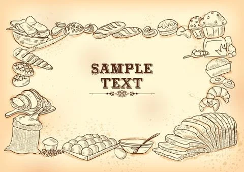 Template of different types of Bread and Loafs for menu background design of  Stock Illustration