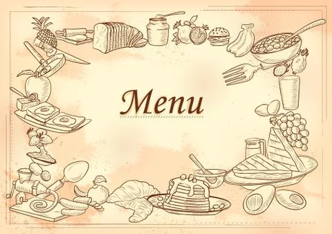 Template of different types of Breakfast item for menu background design of H Stock Illustration