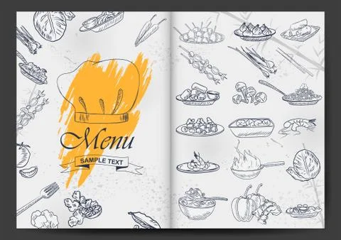 Template of different types of Dinner item for menu background design of Hote Stock Illustration