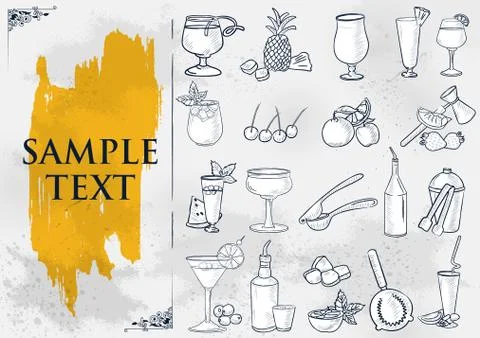 Template of different types of Dinner item for menu background design of Hote Stock Illustration