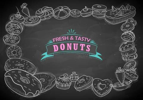 Template of different types of Donut for menu background design of Hotel or r Stock Illustration