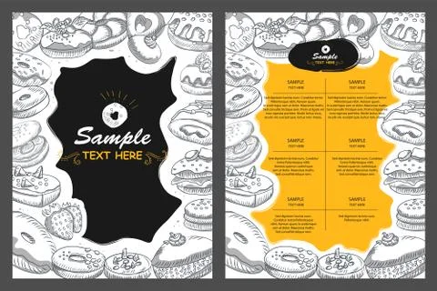 Template of different types of Donut for menu background design of Hotel or r Stock Illustration