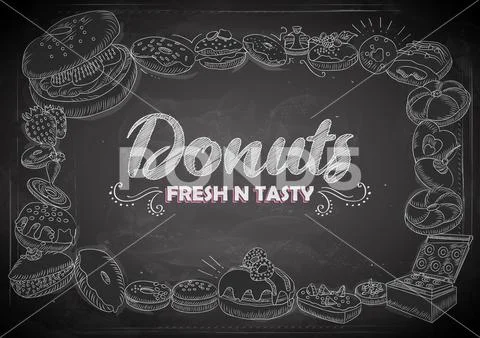 Template of different types of Donut for menu background design of ...