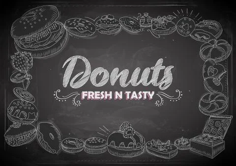 Template of different types of Donut for menu background design of Hotel or r Stock Illustration