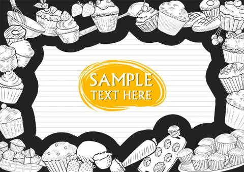 Template of different types of Muffin for menu background design of Hotel or  Stock Illustration