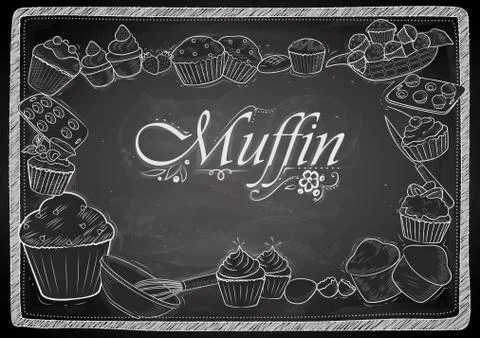 Template of different types of Muffin for menu background design of Hotel or  Stock Illustration