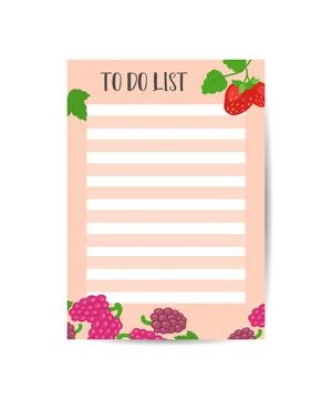 Template for To Do List with cute summer objects Colorful berries Vector illu Stock Illustration