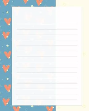 Template to do list notes reminders, lined paper with romantic heart star blue Illustration
