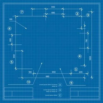 Template drawing plan scheme with dimensions, strings Stock Illustration