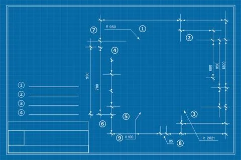 Template drawing plan scheme with dimensions, strings Stock Illustration