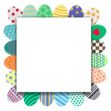 Template of Easter Card with Colorful Eggs in Wreath Form. Vector illustration. Stock Illustration