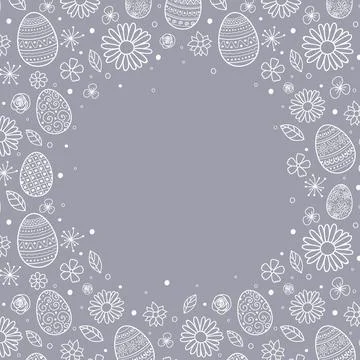 Template of Easter greeting card with eggs and flowers. Vector Stock Illustration