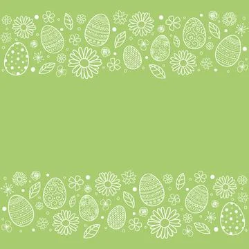 Template of Easter greeting card with eggs and flowers. Vector Stock Illustration