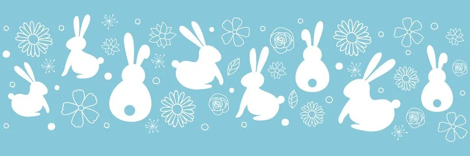 Template of Easter header with bunnies and flowers. Vector Stock Illustration