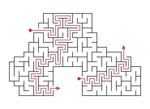 Template for an educational logical game labyrinth for children with a soluti 스톡 일러스트