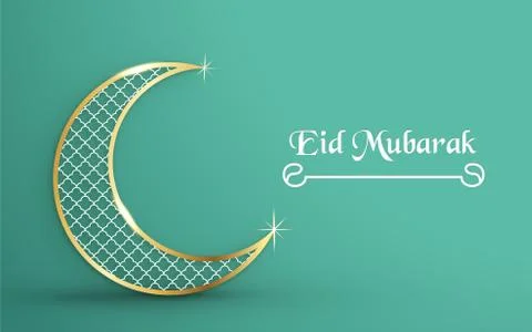 Template for Eid Mubarak with green and gold color tone. 3D Vector illustrati Illustrazione stock