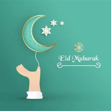 Template for Eid Mubarak with green and gold color tone. 3D Vector illustrati Stock-Illustration