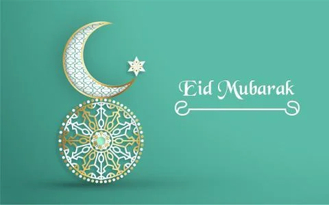Template for Eid Mubarak with green and gold color tone. 3D Vector illustrati Stock-Illustration
