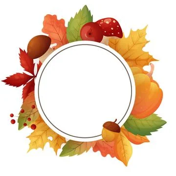Template, empty fall frame. Leaves and mushrooms. On white background isolate Stock Illustration