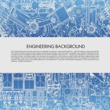 Template engineering background with drawings of car engines with space for your Stock Illustration