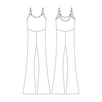 Template flare jumpsuit vector illustration flat design outline clothing co.. Stock Illustration